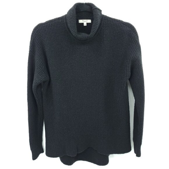 Madewell Merino Wool/Alpaca-Blend Waffle Knit Mock/Turtleneck Sweater S Black - Picture 2 of 15